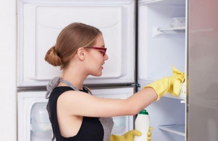 chica lavando refrigerador